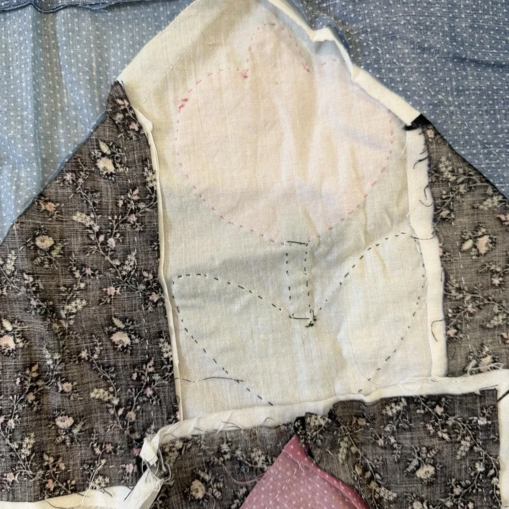Vintage Antique Hand Pieced Quilt Top Tulip Flowers Floral 64 x 84 UNFINISHED